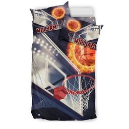 Personalized Basketball Duvet Cover Set, Basketball Fire Ball Player Unique Gift Idea Duvet Cover & Pillowcases, Custom Name Number Bedding Set