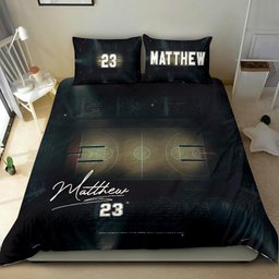 Personalized Basketball Duvet Cover Set, Basketballs Court Field Player Gift Black Duvet Cover & Pillowcases, Custom Name Number Bedding Set