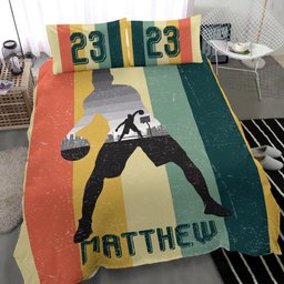 Personalized Basketball Duvet Cover Set, Basketball Vintage Retro Player Gift Idae Duvet Cover & Pillowcases, Custom Name Number Bedding Set