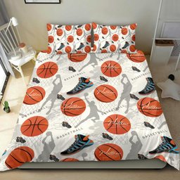 Personalized Basketball Duvet Cover Set, Basketball Ball Shoe Pattern Player Gift Duvet Cover & Pillowcases, Custom Name Number Bedding Set