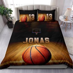 Personalized Basketball Duvet Cover Set, Basketball Court Ball 3D Player Gift Idea Duvet Cover & Pillowcases, Custom Name Number Bedding Set