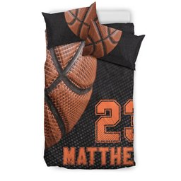 Personalized Basketball Duvet Cover Set, Basketball Ball 3D Vintage Player Gift Idea Duvet Cover & Pillowcases, Custom Name Number Bedding Set