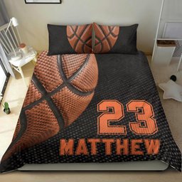 Personalized Basketball Duvet Cover Set, Basketball Ball 3D Vintage Player Gift Idea Duvet Cover & Pillowcases, Custom Name Number Bedding Set