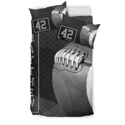 Personalized Football Duvet Cover Set, America Football Ball 3D Print Player Black Duvet Cover & Pillowcases, Custom Name Number Bedding Set