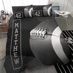 Personalized Football Duvet Cover Set, America Football Ball 3D Print Player Black Duvet Cover & Pillowcases, Custom Name Number Bedding Set
