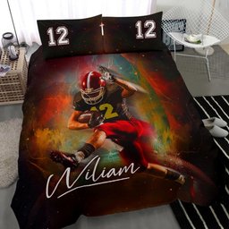 Personalized Football Duvet Cover Set, America Football Player 3D Printed Gift Duvet Cover & Pillowcases, Custom Name Number Bedding Set
