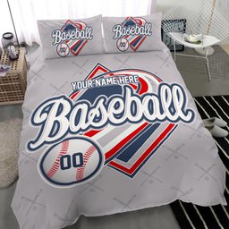 Personalized Baseball Duvet Cover Set, Baseball Ball Grey Player Gift Fan Baseball Lover Duvet Cover & Pillowcases, Custom Name Number Bedding Set
