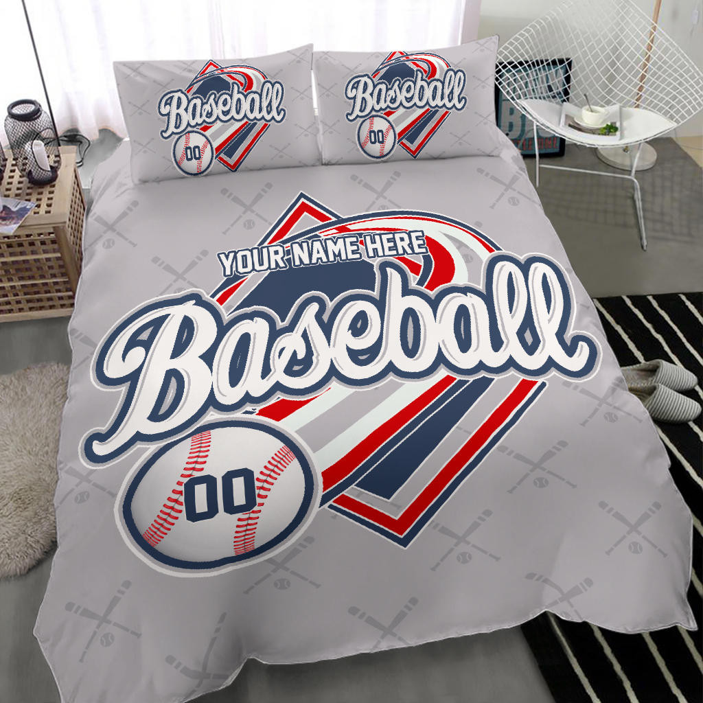 Personalized Baseball Duvet Cover Set, Baseball Ball Grey Player Gift Fan Baseball Lover Duvet Cover & Pillowcases, Custom Name Number Bedding Set