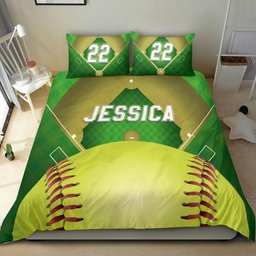 Personalized Softball Duvet Cover Set, Softball Field Court Ball 3D Player Gift Duvet Cover & Pillowcases, Custom Name Number Bedding Set