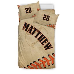 Personalized Baseball Duvet Cover Set, Baseballs Ball Player Fan Gift Vinatge Brown Duvet Cover & Pillowcases, Custom Name Number Bedding Set