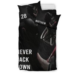 Personalized Football Duvet Cover Set, America Football Never Back Down Player Gift Duvet Cover & Pillowcases, Custom Name Number Bedding Set