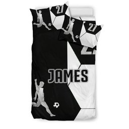 Personalized Soccer Duvet Cover Set, Soccer Pattern Boy Player Gift Black White Duvet Cover & Pillowcases, Custom Name Number Bedding Set