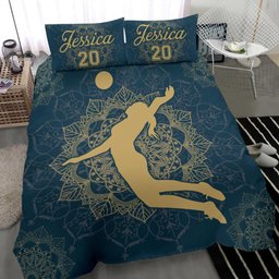 Personalized Volleyball Duvet Cover Set, Volleyball Mandala Blue Girl Player Gift Duvet Cover & Pillowcases, Custom Name Number Bedding Set