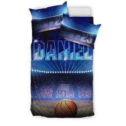 Personalized Basketball Duvet Cover Set, Basketball Court Light Player Gift Idea Duvet Cover & Pillowcases, Custom Name Number Bedding Set