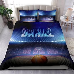 Personalized Basketball Duvet Cover Set, Basketball Court Light Player Gift Idea Duvet Cover & Pillowcases, Custom Name Number Bedding Set