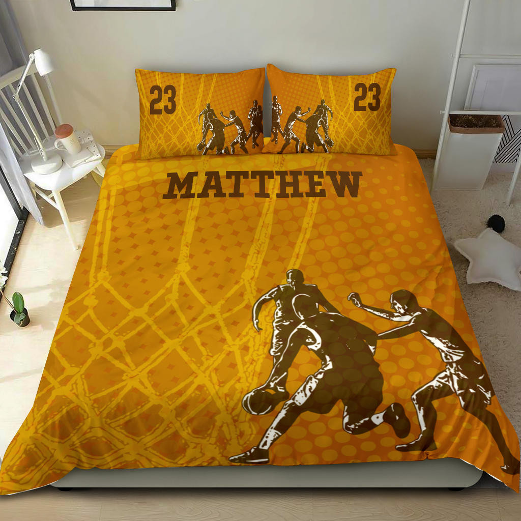 Personalized Basketball Duvet Cover Set, Basketballs Player Gift Orange Dot Pattern Duvet Cover & Pillowcases, Custom Name Number Bedding Set