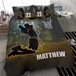 Personalized Basketball Duvet Cover Set, Basketball Boy Player Slam Dunk Player Gift Duvet Cover & Pillowcases, Custom Name Number Bedding Set