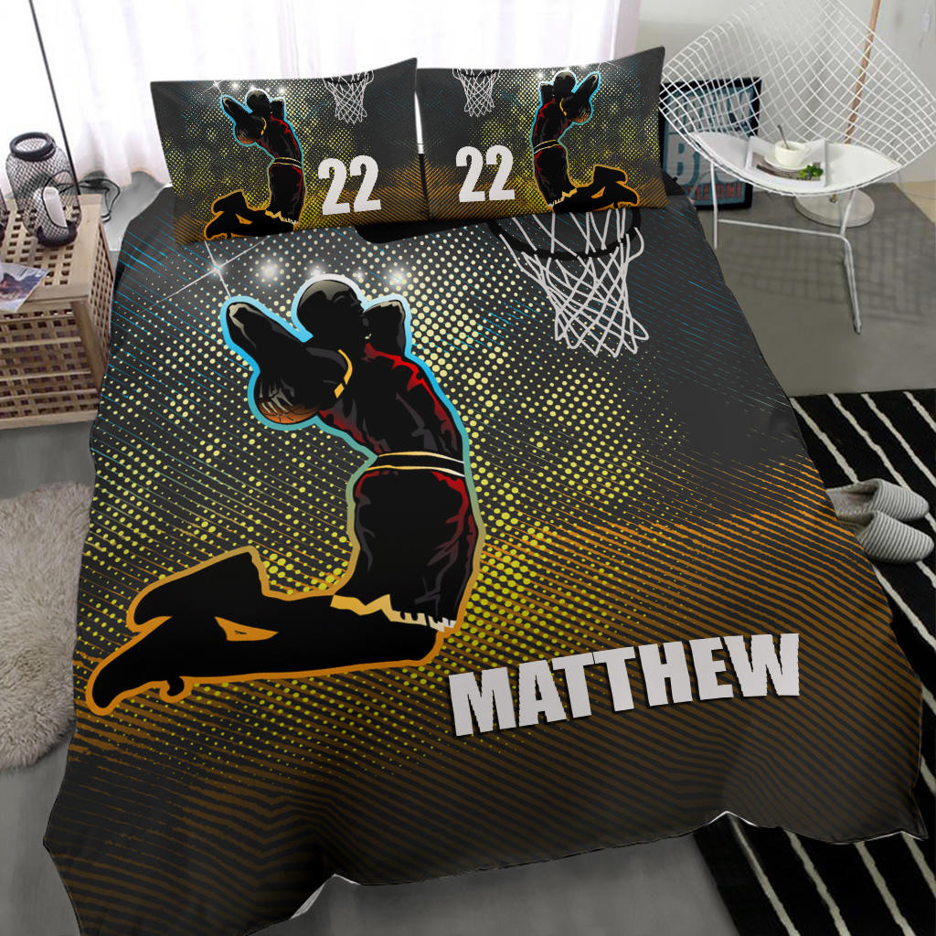 Personalized Basketball Duvet Cover Set, Basketball Boy Player Slam Dunk Player Gift Duvet Cover & Pillowcases, Custom Name Number Bedding Set