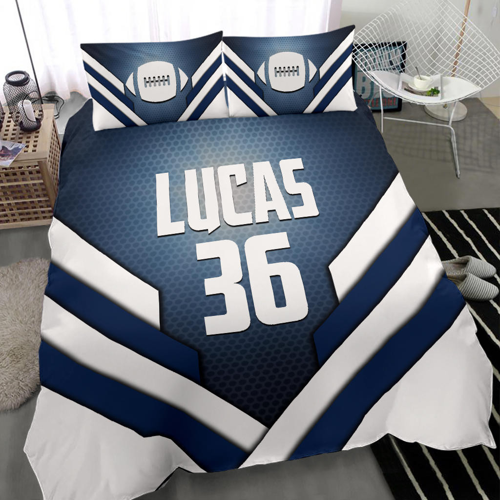 Personalized Football Duvet Cover Set, America Football Glowing Player Gift Idea Duvet Cover & Pillowcases, Custom Name Number Bedding Set