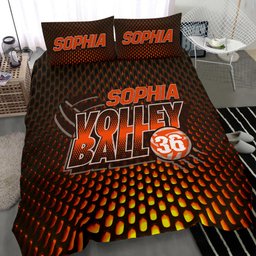 Personalized Volleyball Duvet Cover Set, Volleyball Orange Dot Pattern Player Gift Duvet Cover & Pillowcases, Custom Name Number Bedding Set