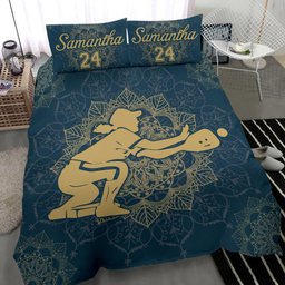 Personalized Softball Duvet Cover Set, Softball Girl Mandala Player Gift Idea Blue Duvet Cover & Pillowcases, Custom Name Number Bedding Set