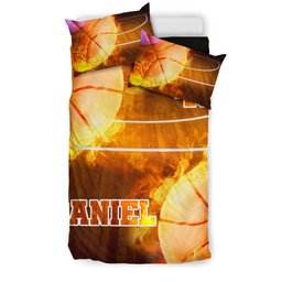 Personalized Basketball Duvet Cover Set, Basketball Fire Ball 3D Printed Player Gift Duvet Cover & Pillowcases, Custom Name Number Bedding Set
