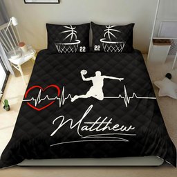 Personalized Basketball Duvet Cover Set, Basketball Heart Beat Slamdunk Player Gift Duvet Cover & Pillowcases, Custom Name Number Bedding Set