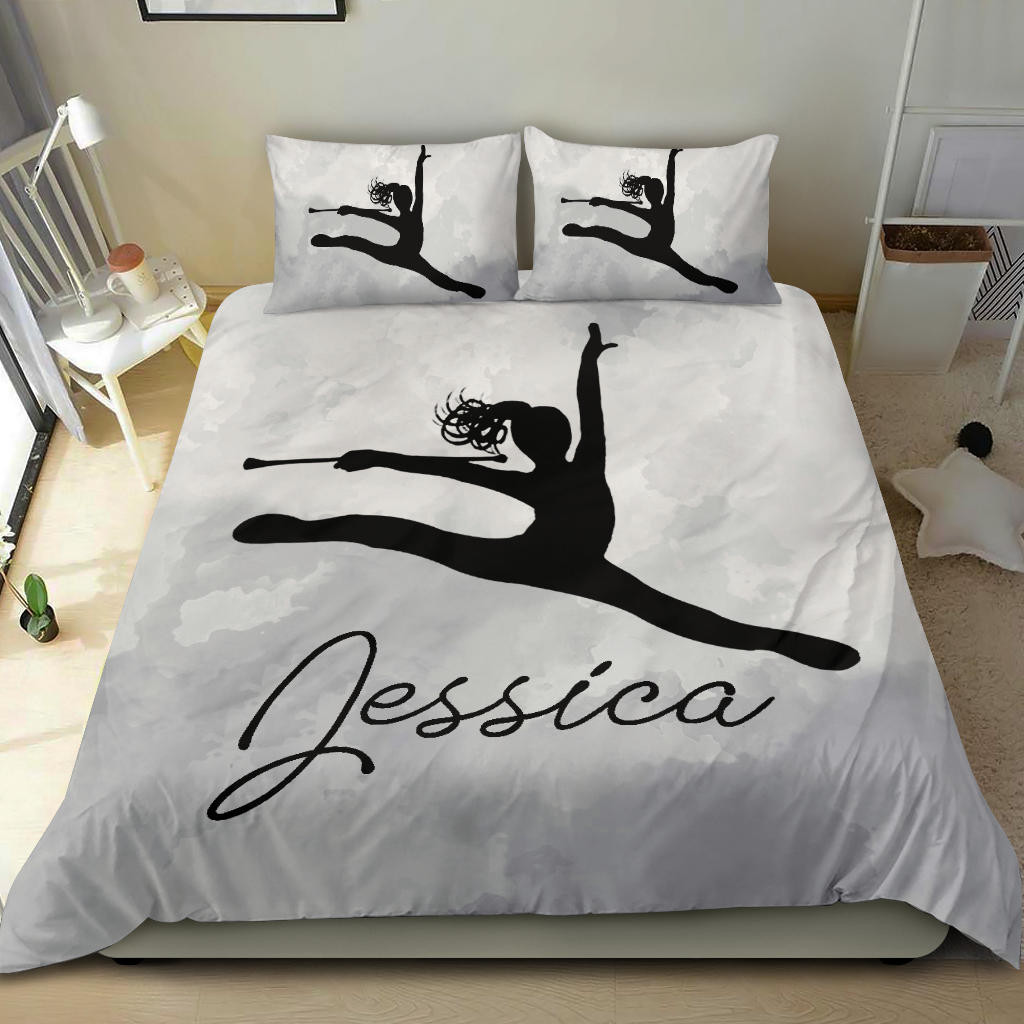 Personalized Baton twirling Duvet Cover Set, Baton Twirler Twirling Grey Girl Athletes Duvet Cover & Pillowcases, Custom Name Number Bedding Set