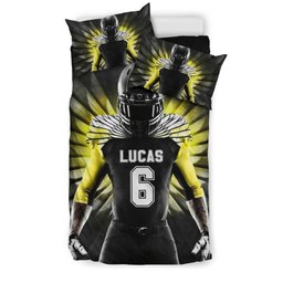 Personalized Football Duvet Cover Set, Football Boy Warrior Angel Wings Player Gift Duvet Cover & Pillowcases, Custom Name Number Bedding Set
