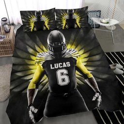 Personalized Football Duvet Cover Set, Football Boy Warrior Angel Wings Player Gift Duvet Cover & Pillowcases, Custom Name Number Bedding Set