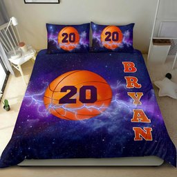 Personalized Basketball Duvet Cover Set, Basketball Ball Thunder Galaxy Player Gift Duvet Cover & Pillowcases, Custom Name Number Bedding Set