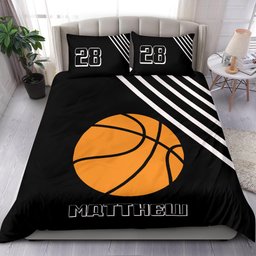 Personalized Basketball Duvet Cover Set, Basketball Ball White Lines Player Gift Duvet Cover & Pillowcases, Custom Name Number Bedding Set