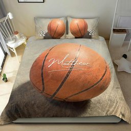 Personalized Basketball Duvet Cover Set, Basketball Big Ball 3D Printed Player Gift Duvet Cover & Pillowcases, Custom Name Number Bedding Set