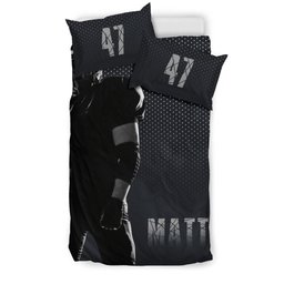 Personalized Football Duvet Cover Set, Football Player Unique Gift Idea Black Duvet Cover & Pillowcases, Custom Name Number Bedding Set