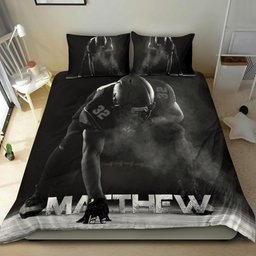 Personalized Football Duvet Cover Set, America Football Dark Background Player Gift Duvet Cover & Pillowcases, Custom Name Number Bedding Set