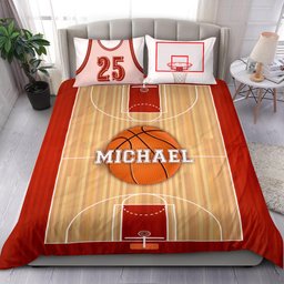 Personalized Basketball Duvet Cover Set, Basketball Court Field 3D Print Player Gift Duvet Cover & Pillowcases, Custom Name Number Bedding Set