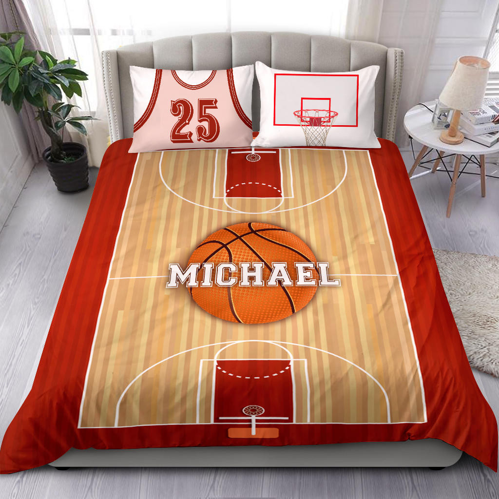 Personalized Basketball Duvet Cover Set, Basketball Court Field 3D Print Player Gift Duvet Cover & Pillowcases, Custom Name Number Bedding Set