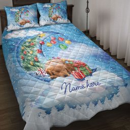 Goldendoodle Quilt Bedding Set, Goldendoodle Sleeping On The Moon Snowflake Xmas Tree Dog Quilt Blanket With Pillowcases, Duvet Cover Set