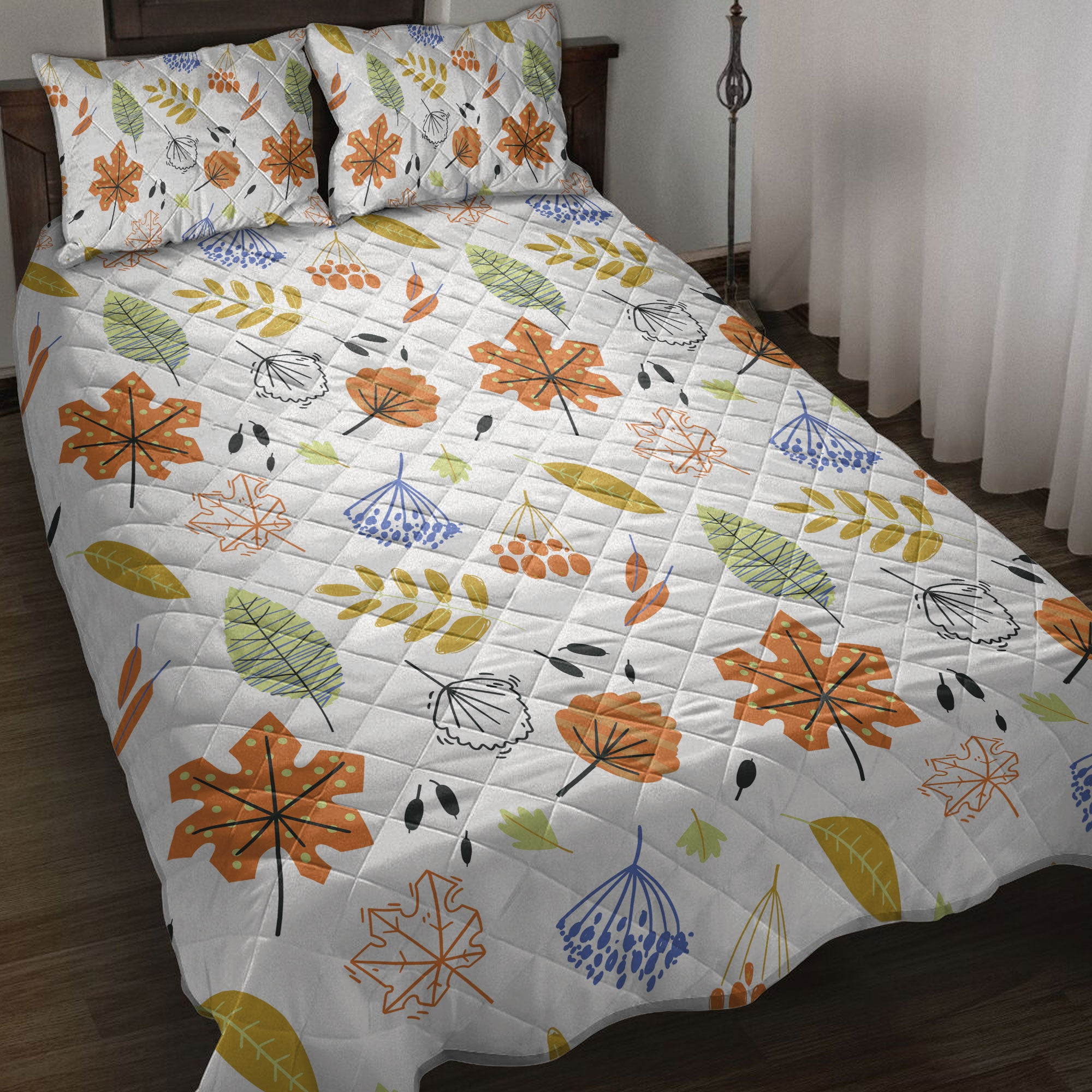 Thanksgiving Quilt Bedding Set, Happy Thanksgiving Autumn Leaves Quilt Blanket With Pillowcases, Duvet Cover Set, Autumn Gift