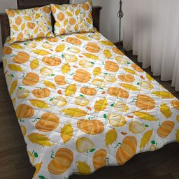 Thanksgiving Quilt Bedding Set, Happy Thanksgiving Apple And Pumpkin Quilt Blanket With Pillowcases, Duvet Cover Set
