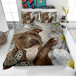 Bulldog Quilt Bedding Set, Bulldog and Flower Quilt Blanket & Pillowcases, Bulldog Butterfly Duvet Cover Set, Gift for Dog Lover, Dog Mom, Dog Dad