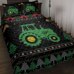 Tractor Quilt Bedding Set, Tractor Farm Country Ugly Chrismas Farmer Quilt Blanket With Pillowcases, Duvet Cover Set