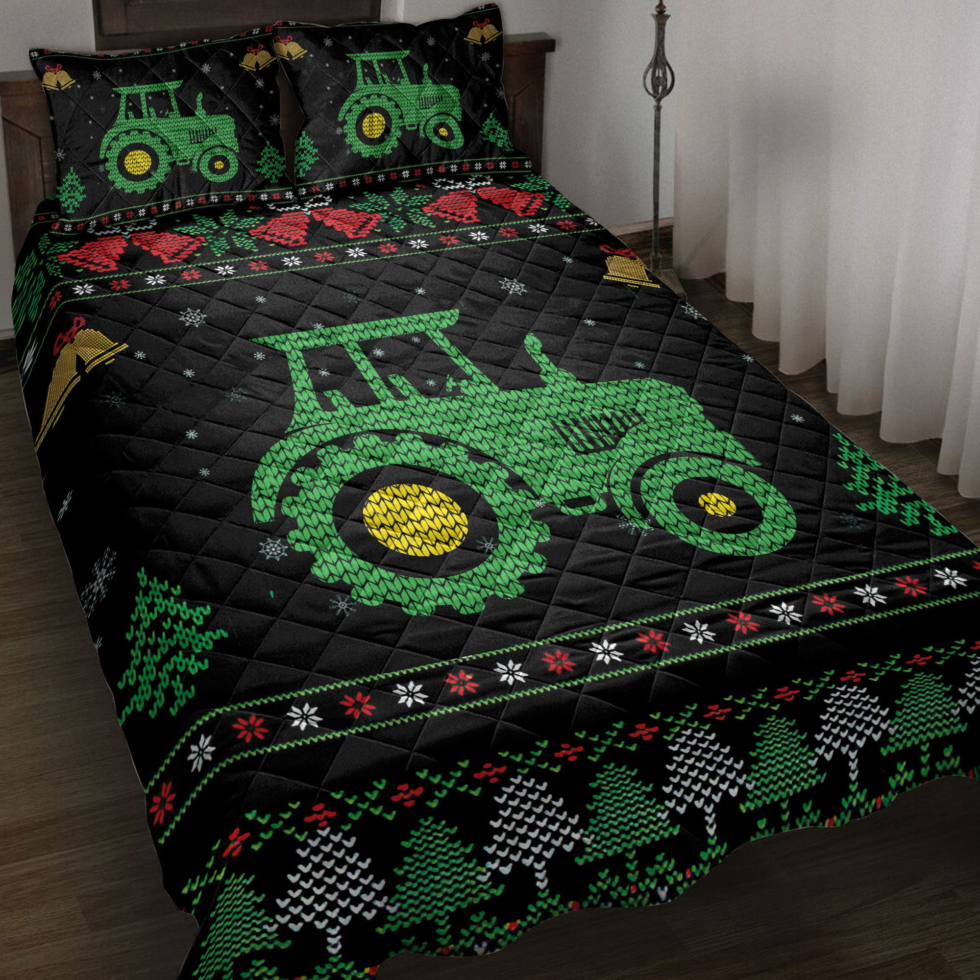 Tractor Quilt Bedding Set, Tractor Farm Country Ugly Chrismas Farmer Quilt Blanket With Pillowcases, Duvet Cover Set