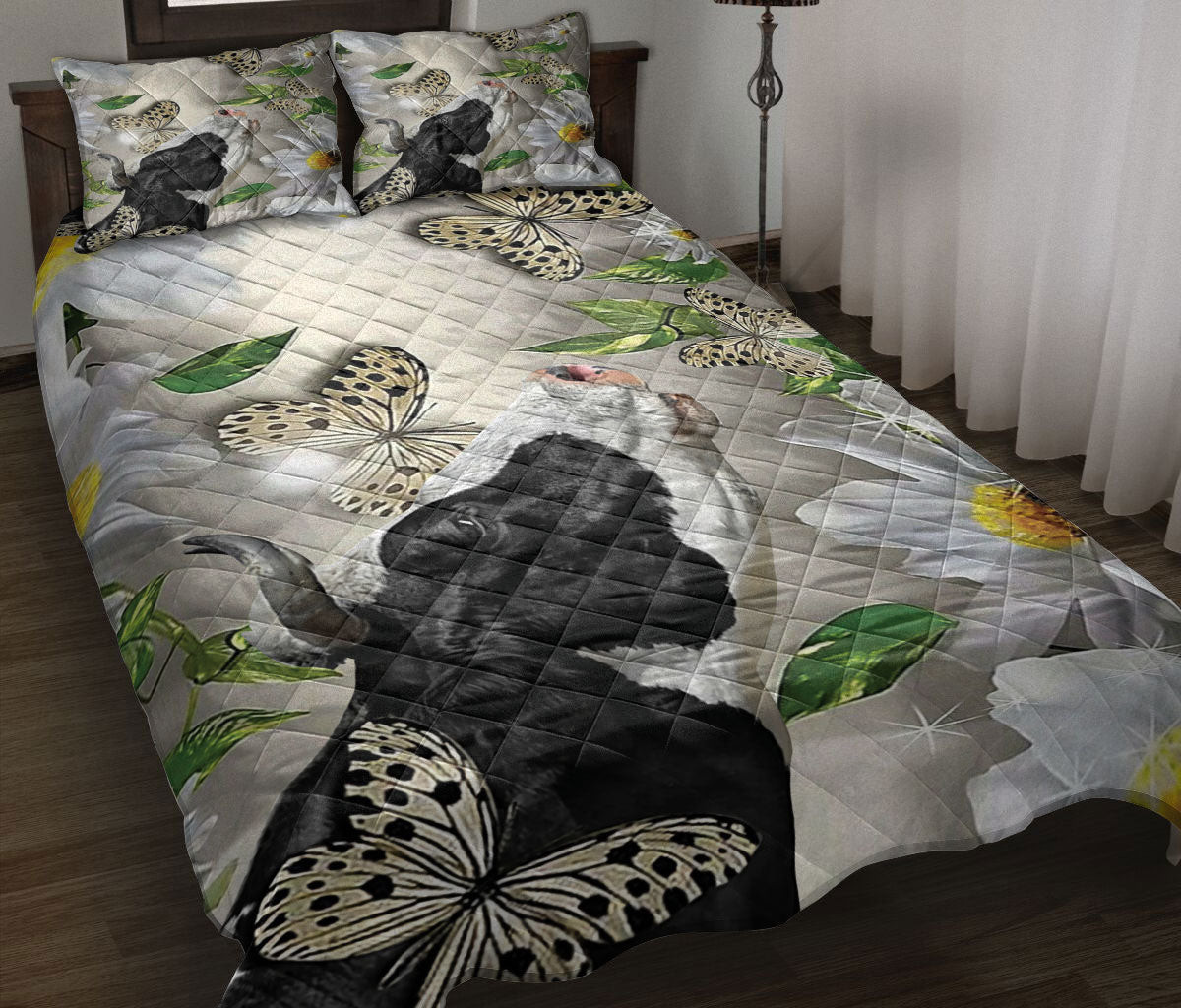 Cattle Quilt Bedding Set, Cow With Butterfly And Flower Love Farms Quilt Blanket With Pillowcases, Duvet Cover Set