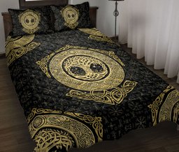 Viking Quilt Bedding Set, Celtic Viking Tree Of Yggdrasil Norse Nordic Mythology Green Quilt Blanket With Pillowcases, Duvet Cover Set