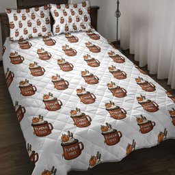 Thanksgiving Quilt Bedding Set, Happy Thanksgiving Pumpkin Spice Latte Quilt Blanket With Pillowcases, Duvet Cover Set