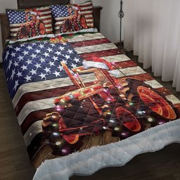 Tractor Quilt Bedding Set, Red Tractor Farm Country With String Lights Us Flag Quilt Blanket With Pillowcases, Duvet Cover Set