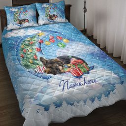 German Shepherd Quilt Bedding Set, German Shepherd Sleeping On The Moon Snowflake Xmas Tree Dog Quilt Blanket With Pillowcases, Duvet Cover Set