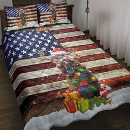 Otter Quilt Bedding Set, Otter Wearing A Reindeer Hat Scarf With String Light Us Flag Quilt Blanket With Pillowcases, Duvet Cover Set