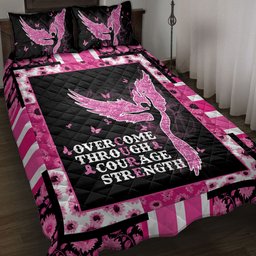 Breast Cancer Quilt Bedding Set, Breast Cancer Awareness Pink Angel Cure Quilt Blanket With Pillowcases, Duvet Cover Set